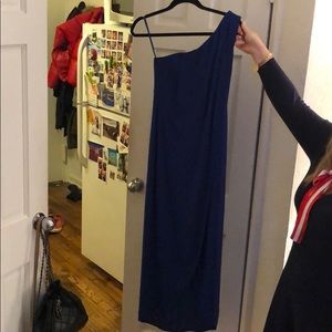 Bcbg silk bright blue dress (high/low with slit)